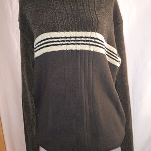 Men's Black and Cream Crewneck Sweater